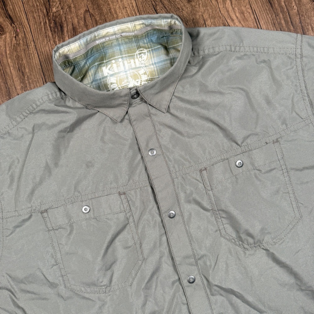 Kuhl Stealth Shirt Mens L Sage Green Micro Check Snap Front Style 7276